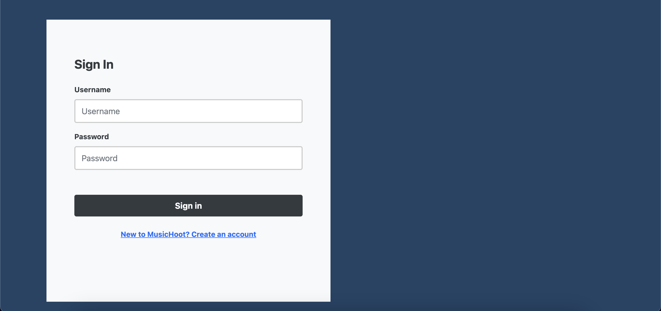 MusicHoot Sign In Page